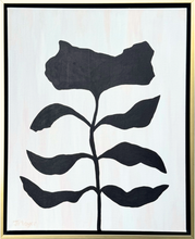 Load image into Gallery viewer, Modern floral botanical silhouette flower and eaf design on a white background with a gold frame.
