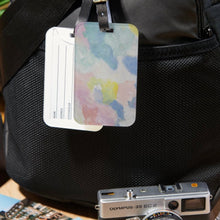 Load image into Gallery viewer, Modern abstract luggage tag by Jeanne Player featuring bold colorful artwork and chic travel accessory styling.
Girly travel accessories including colorful acrylic bag tag perfect for vacations and girls’ trips.
