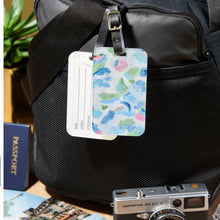 Load image into Gallery viewer, Waterproof abstract suitcase tag for women designed with colorful artistic patterns and personalization slot.
