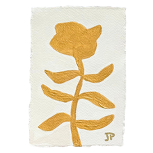 Load image into Gallery viewer, Gold Botanicals 5 original modern floral painting on deckled watercolor paper with bold botanical forms and luxury gold frame

