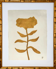 Load image into Gallery viewer, Modern Gold botanical shape measuring 11 x 14 inches.  This painting is on a cream background. An original work of art with artist signature on the front.
