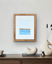 Load image into Gallery viewer, Soft blue, white, and gold colors in Golden Blue, a small original abstract coastal painting
