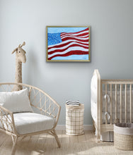 Load image into Gallery viewer, One-of-a-kind patriotic acrylic painting by Jeanne Player featuring a contemporary American flag design on stretched canvas.
