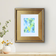 Load image into Gallery viewer, Contemporary abstract painting on paper featuring layered textures and colorful expressive marks in yellow, blue, green, and white.
