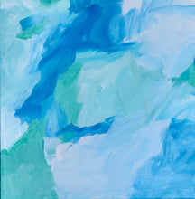 Load image into Gallery viewer, Blue Lagoon, a signed original acrylic abstract painting by artist Jeanne Player in blue, green, and white
