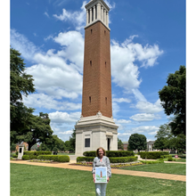 Load image into Gallery viewer, University of Alabama wall art featuring Denny Chimes, a beloved Tuscaloosa campus landmark and Crimson Tide tradition with artist Jeanne Player.
