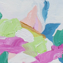Load image into Gallery viewer, Jewel Box abstract painting featuring bold pink, rose, navy, blue, emerald green, lime, and white
