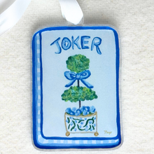 Load image into Gallery viewer, Lightweight blue mahjong ornament with double topiary and blue bow
