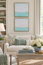Load image into Gallery viewer, Line on the Horizon I serene original abstract wall art by Jeanne Player, inspired by the peaceful meeting of sky, water, and horizon.
