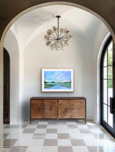 Load image into Gallery viewer, Coastal marsh landscape print in soft blue, aqua, green, lavender and blush tones
