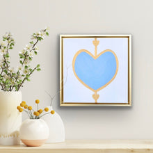 Load image into Gallery viewer, Modern acrylic heart painting with expressive brushstrokes in blue, white, and gold.
Colorful feminine wall art featuring a whimsical blue heart on gallery-wrapped canvas.
