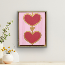 Load image into Gallery viewer, Colorful acrylic heart painting with bold red, pink, and gold tones for modern interiors.
