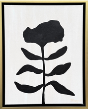 Load image into Gallery viewer, Wimsical Black abstract flower design on a white background with a gold frame
