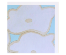 Load image into Gallery viewer, Oversized abstract white flower artwork with soft gold outlines on a calming blue background.
