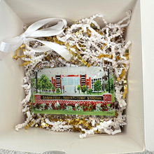 Load image into Gallery viewer, Lightweight acrylic Alabama ornament featuring Jeanne Player’s original Saban Field artwork and adjustable satin ribbon.
