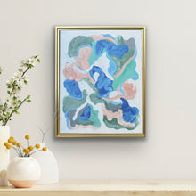 Load image into Gallery viewer, Abstract coral reef-inspired artwork featuring vibrant blue, seafoam green, soft peach, white and gray acrylic paint.
