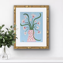 Load image into Gallery viewer, Whispers of Spring original floral painting in champagne gold bamboo frame with white mat
