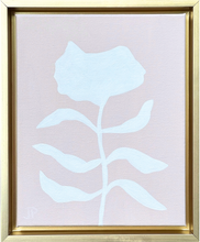Load image into Gallery viewer, Framed artwork with a white floral silhouette on a pink background in a gold frame.
