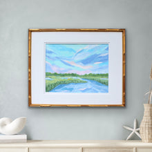 Load image into Gallery viewer, Serene pastel marsh wall art featuring soft layered blues, greens, and blush tones inspired by coastal landscapes.
