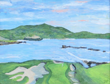 Load image into Gallery viewer, Pebble Beach 17th hole golf art print with coastal ocean views and expressive modern brushwork by Jeanne Player.
