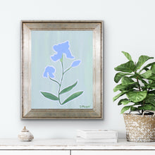 Load image into Gallery viewer, Periwinkle iris floral wall decor by Jeanne Player designed for bedrooms, nurseries, dorm rooms, and gallery walls.
