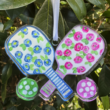 Load image into Gallery viewer, Pickleball-themed Christmas ornament styled as a festive holiday decoration for a pickleball player
