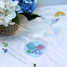 Load image into Gallery viewer, Colorful pickleball paddle coasters styled on a table as playful decor for a pickleball lover's home
