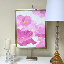 Load image into Gallery viewer, Contemporary floral artwork featuring bright pink poppies accented with yellow and white tones.
