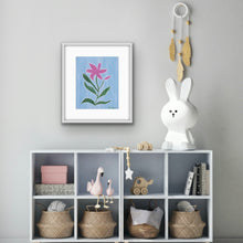 Load image into Gallery viewer, Pink floral bedroom wall art print designed for feminine interiors, nurseries, dorm rooms, and apartment decor.
