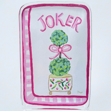 Load image into Gallery viewer, Pink mahjong Joker acrylic blocks and ornament with hand-painted pink and green design reproduced on heavy weight paper and affixed to acrylic.
