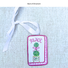 Load image into Gallery viewer, Pink, white and green mahjong Joker holiday ornament with a decorative gold finish. 
