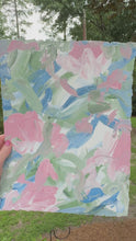 Load and play video in Gallery viewer, Pink and blue original abstract artwork with expressive painterly marks and layered color on cold press watercolor paper.
