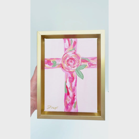 Grace & Love original cross painting by Jeanne Player displayed as colorful Christian home decor.