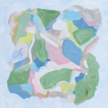 Load and play video in Gallery viewer, Colorful abstract art print with shades of green, blue, yellow, white, pink, yellow, gold, brown and gray for dorms, nurserys, bedrooms, living rooms, and offices.
