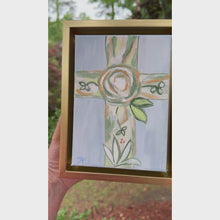 Load and play video in Gallery viewer, Small framed Christian cross painting designed for collected interiors and timeless faith inspired styling
