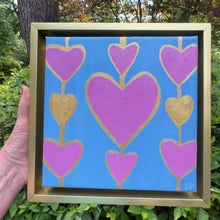 Load and play video in Gallery viewer, Original contemporary heart painting on gallery-wrapped canvas measuring 8 x 8 inches.
