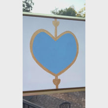 Load and play video in Gallery viewer, Modern blue and white pop art style painting with a blue heart outlined in gold on a white background with a gold frame. This would be the perfect addition to a girls bedroom.
