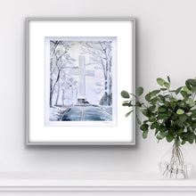 Load image into Gallery viewer, Sewanee campus art print inspired by the beloved Memorial Cross overlooking the Cumberland Plateau valley.
