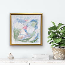 Load image into Gallery viewer, Small original floral abstract painting with soft coastal colors and painterly texture perfect for gallery walls and shelf styling.
