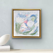Load image into Gallery viewer, Textured abstract floral painting with airy pastel colors and layered acrylic brushstrokes inspired by coastal gardens and flowing blooms.
