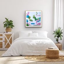 Load image into Gallery viewer, South Beach colorful abstract coastal giclée art print featuring vibrant blue, pink, green, and white brushstrokes.
