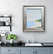 Load image into Gallery viewer, Summer Days framed original coastal painting displayed above a bedroom dresser, creating a peaceful beach-inspired retreat with soft coastal colors.
