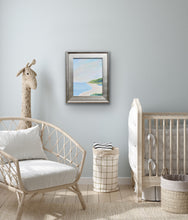 Load image into Gallery viewer, Colorful Summer Days original beach painting styled with coastal home décor, featuring soothing blue, green, white, pink, and tan ocean-inspired colors.  Would be the perfect addition to a nursery.
