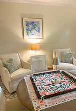 Load image into Gallery viewer, Modern coastal abstract wall art with layered blue, green, white, and pale yellow painterly brushstrokes in a square composition.
