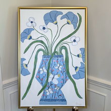 Load image into Gallery viewer, Whimsical original floral artwork with delicate white butterflies and expressive flowers inspired by timeless chinoiserie and coastal elegance.
