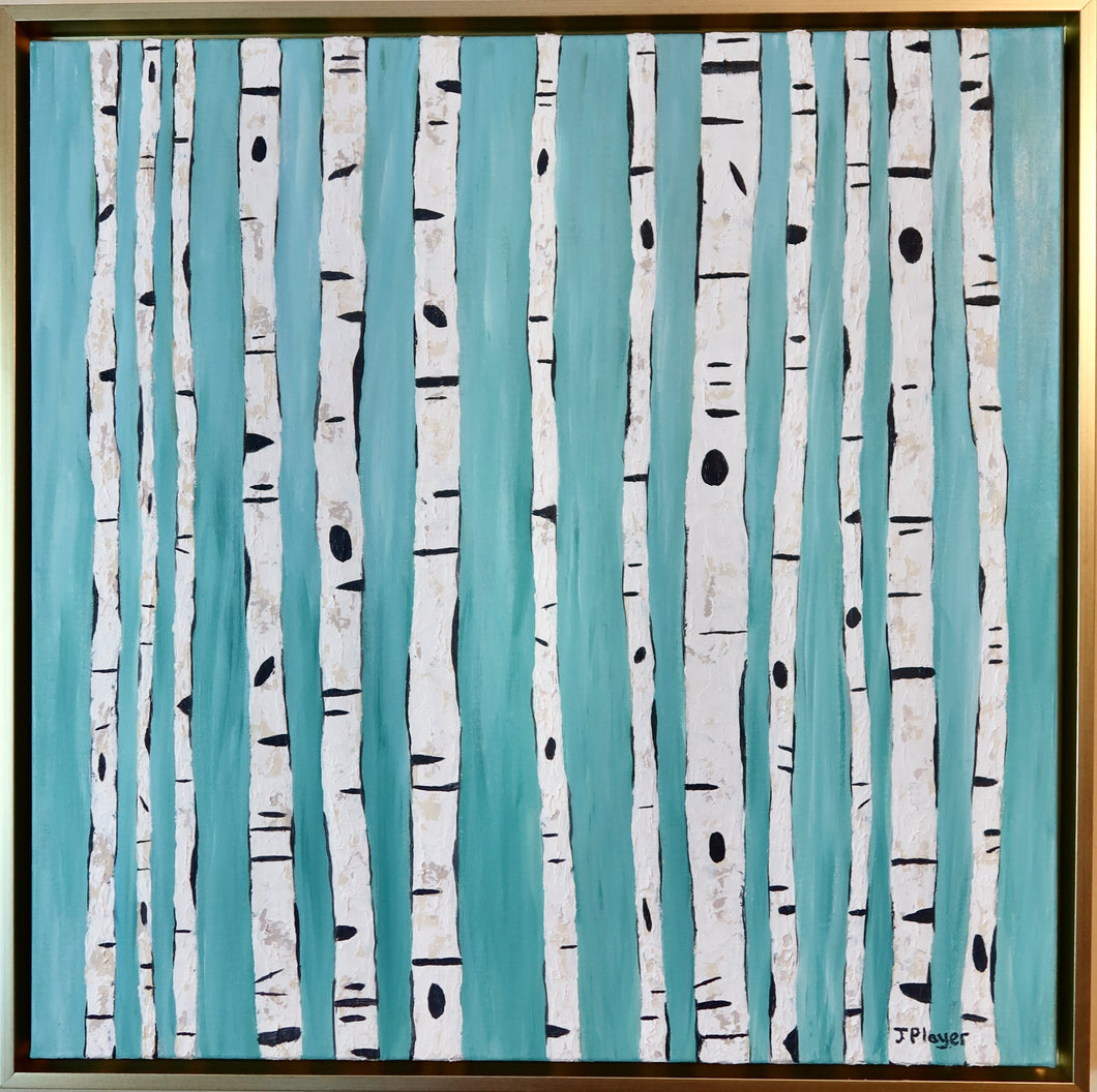Teal Birches, 24 x 24 x 1.5