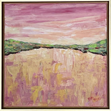 Load image into Gallery viewer, Abstract Painting with pink, yellow, green rose, black, red, gray, and tan colors. It is sqaure and in a gold float frame.

