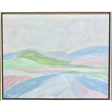 Load image into Gallery viewer, Colorful landscape art for girls. This abstract landscape has shades of pink, blue, green, gray and white.
