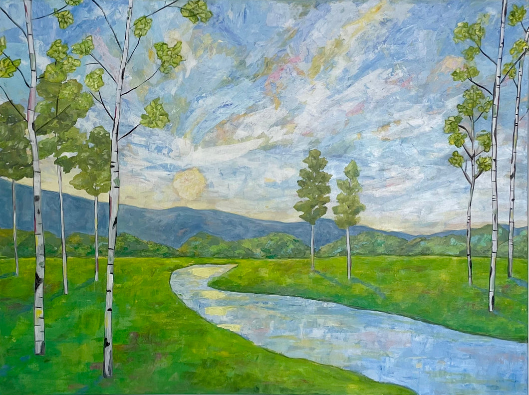 Meadow Sunset, 30 x 40 x 1.5 - Jeanne Player Fine Art